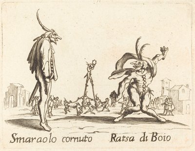 Smaralo Cornuto og Ratsa di Boio av After Jacques Callot