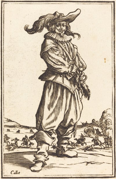 Soldat med fjærhette av After Jacques Callot