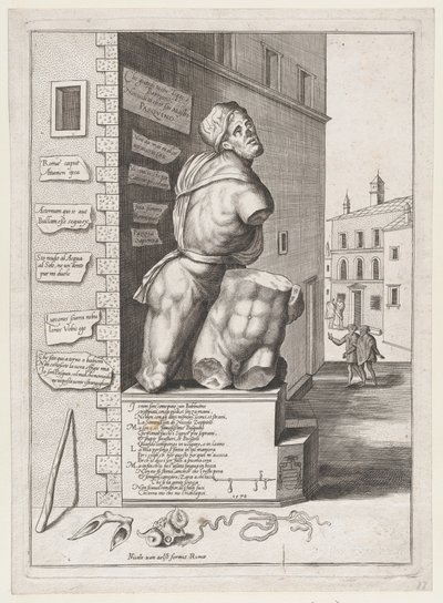 Statue av Pasquin i huset til kardinal Ursino, publisert etter 1582., publisert etter 1582. av After Nicolas Beatrizet.