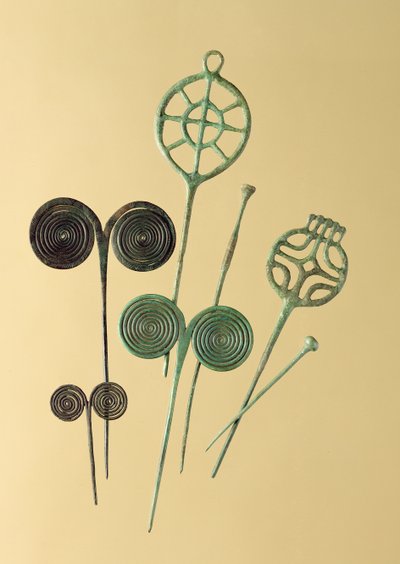 Nåler, fra Ober- og Unterbinbach, Haina, Grossenlueder og Liebenau (bronse) av Age Bronze