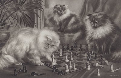 Gruppe katter som leker med sjakkbrikker av Agnes Augusta Talboys