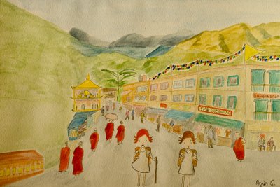 The Voyage, Dharamsala, 2015 , akvarell på papir av Agnes Girardon
