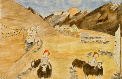 Reisen, Langtang, 2015 , akvarell på papir av Agnes Girardon