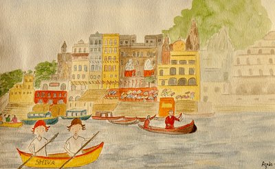 The Voyage, Varanasi, 2015 , akvarell på papir av Agnes Girardon