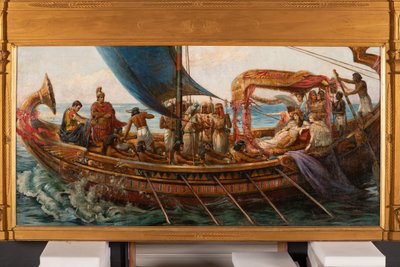 The Flight of Antony and Cleopatra fra slaget ved Actium, ca. 1897 (olje på lerret) av Agnes Pringle