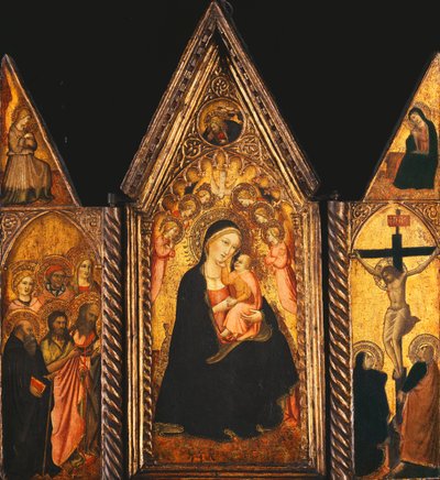 En bærbar triptyk med madonnaen og barnet tronet med engler, av Agnolo Gaddi