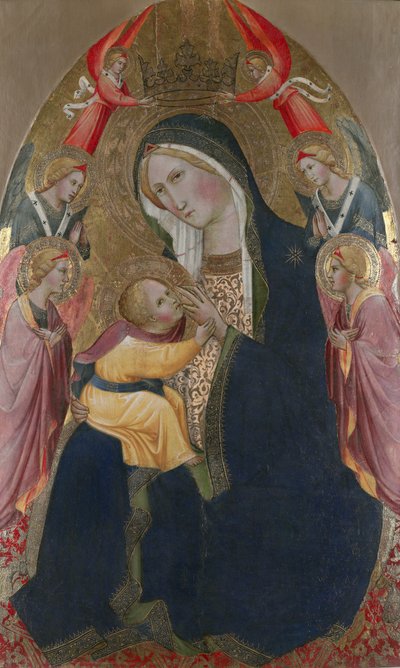 Ydmykhetens Madonna med tilbedende engler (tempera og bladgull på panel) av Agnolo Gaddi