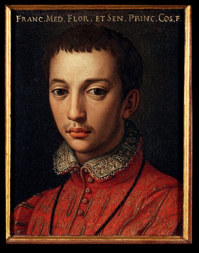Portrett av Francois I av Medici (Francesco I de Medici) (1541-1587) Ung gutt-maleri av Allori Angelo di Cosimo dit Bronzino (1503-1572) Søn fra 1500-tallet 15x12 cm Palace Medici-Riccardi (Medici Riccardi) Firenze av Agnolo Bronzino