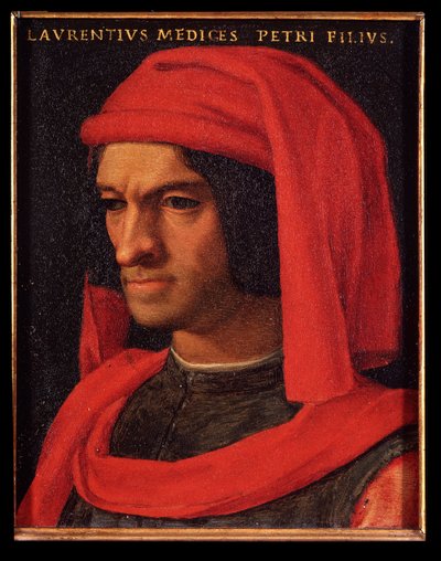 Portrett av Laurent den storslåtte (Lorenzo il Magnifico) (olje på kobber) av Agnolo Bronzino