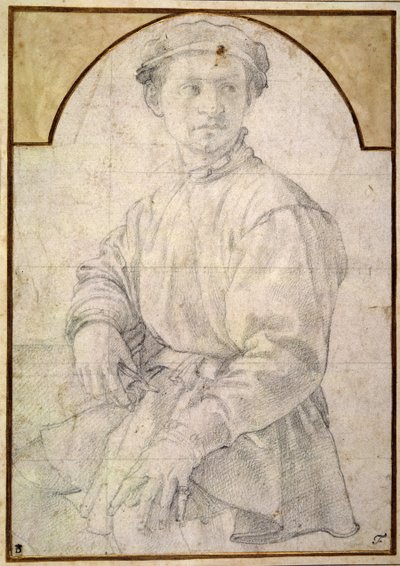 Studie for en ung mann med en lutt av Agnolo Bronzino
