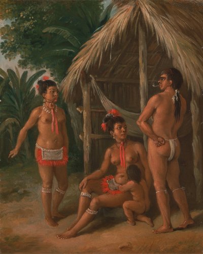 En Carib-familie på Leeward Islands utenfor en hytte, ca. 1780. av Agostino Brunias