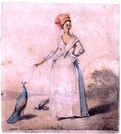 Dame med påfugl, ca. 1770 (blekk og vask på papir) av Agostino Brunias