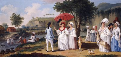 Mulatkvinner på bredden av elven Roseau, Dominica, av Agostino Brunias
