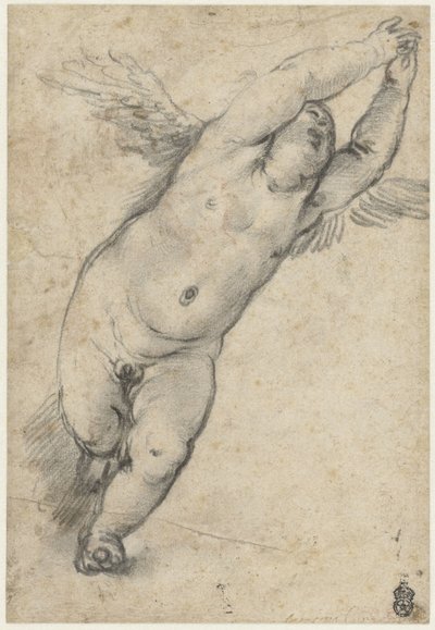 Flyvende putto med armene hevet av Agostino Carracci (attributed to)