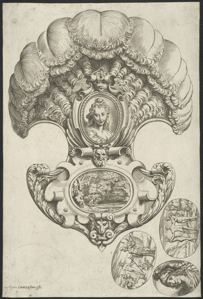 Et hodeplagg i form av en vifte av Agostino Carracci