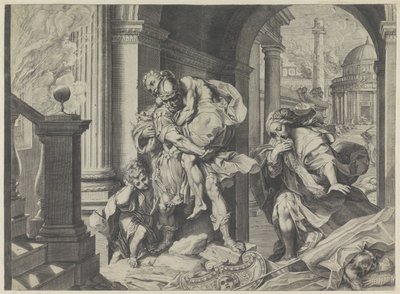 Aeneas flykter med familien fra Troja av Agostino Carracci