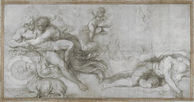 Cephalus båret av Aurora i sin Chariot Cartoon for en freskomaleri i Galleriet til Palazzo Farnese, Roma, ca. 1599 av Agostino Carracci