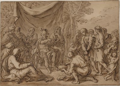 Fanger blir stilt for en feltherre av Agostino Carracci
