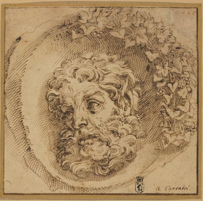 Hodet for en faun i en konkav runddel av Agostino Carracci