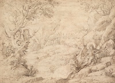 Landskap med Kristi fristelse av Agostino Carracci