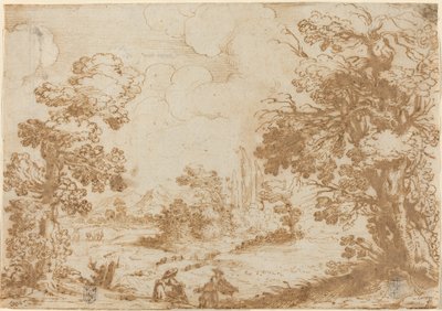 Landskap med to vaskekoner av Agostino Carracci