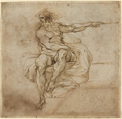 Sittende mann naken [recto] av Agostino Carracci