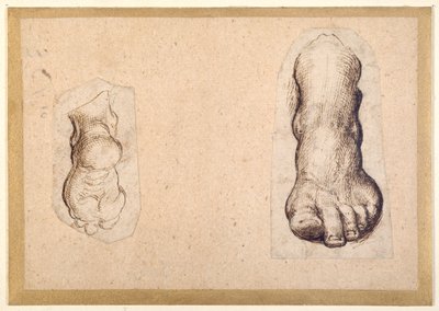 To studier av en fot i forkorting (penn og blekk på papir) av Agostino Carracci