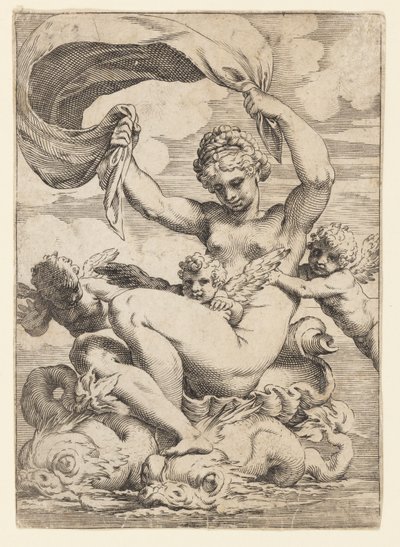 Venus (eller Galatea) og Cupids støttet av delfiner av Agostino Carracci