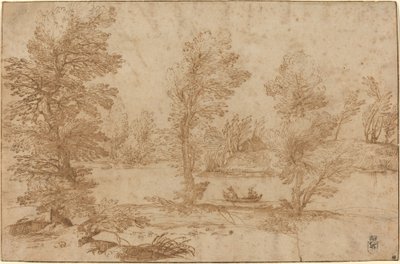 Woodland River med en båt av Agostino Carracci