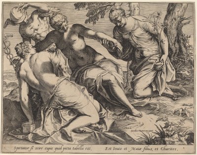 Merkur og de tre nåder av Agostino Carracci after Jacopo Tintoretto