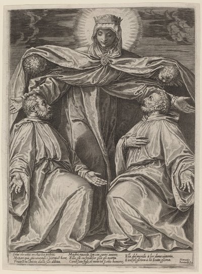 Madonnaen beskytter to medlemmer av et brorskap av Agostino Carracci after Veronese