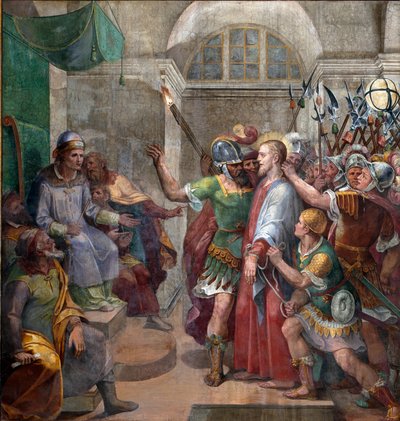 Lidenskap: "Kristus før Pontius Pilatus (Pontius Pilatius)" "Fresco av Agostino Ciampelli (1577-1642) 1594-1600 Roma, Basilica of Santa Prassede av Agostino Ciampelli