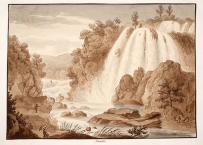Cascade ved Tivoli, 1833 (etsing med brun vask) av Agostino Tofanelli