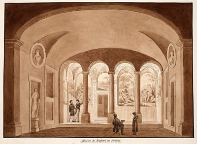 Rafaels hus på Palatinen, 1833 (etsing med brun vask) av Agostino Tofanelli