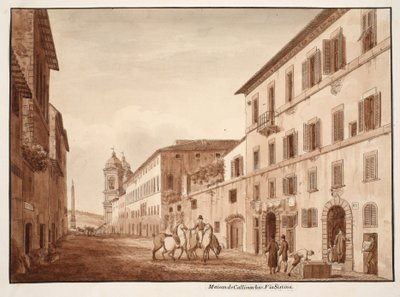 The House of Callimachus, Via Sistina, 1833 (etsing med brun vask) av Agostino Tofanelli