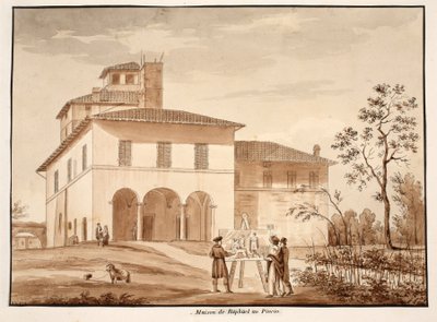 The House of Raphael on the Pincio, 1833 (etsing med brun vask) av Agostino Tofanelli