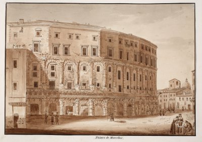 Theatre of Marcellus, 1833 (etsing med brun vask) av Agostino Tofanelli