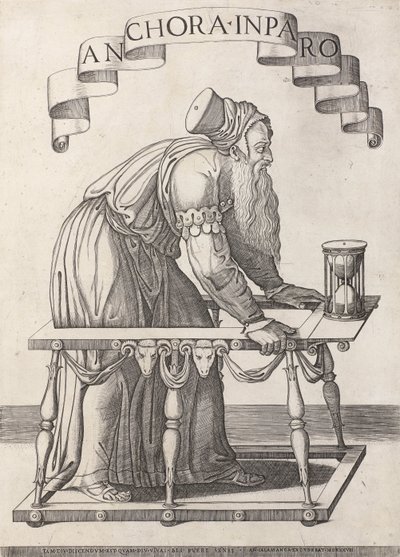 Allegori om alderdom Anchora inparo (tittel på objekt) av Agostino Veneziano (attributed to)