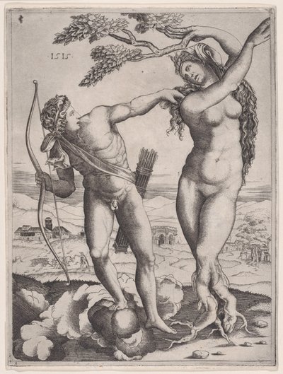 Apollo og Daphne, datert 1515., datert 1515. av Agostino Veneziano