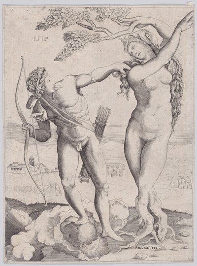 Apollo og Daphne, datert 1518. av Agostino Veneziano