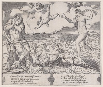 Eros i havet, ca. 1514-36. av Agostino Veneziano