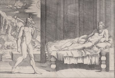 Lycaon forvandlet til en ulv, datert 1524. av Agostino Veneziano