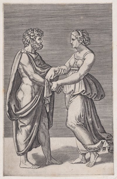Mann og kvinne holder hender, 1516-17. av Agostino Veneziano