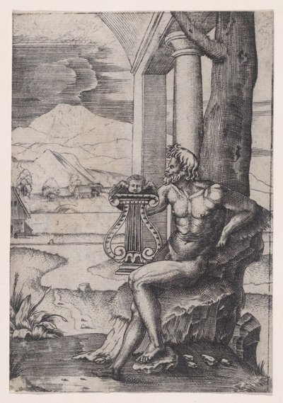 Mann med lyre, ca. 1514-36. av Agostino Veneziano