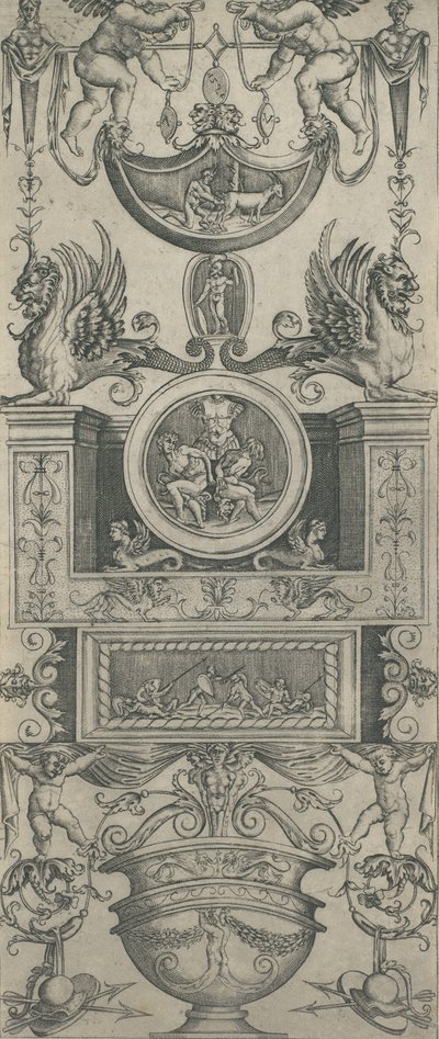Ornamentpanel, datert 1521. av Agostino Veneziano.