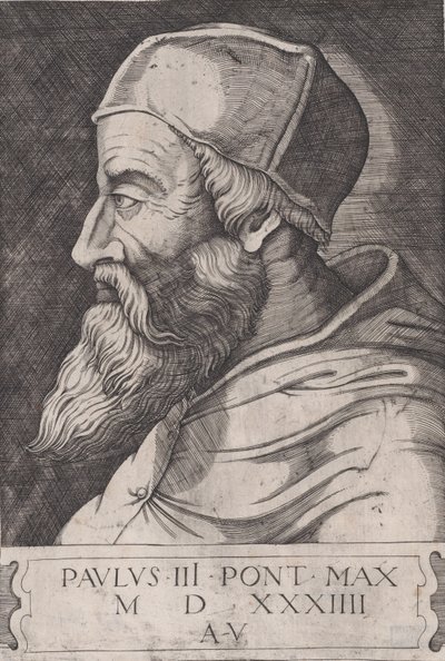 Pave Paul III i en kalott, ca. 1514-36. av Agostino Veneziano