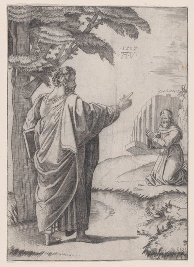 Saint Paul and the Franciscan Friar, datert 1517. av Agostino Veneziano