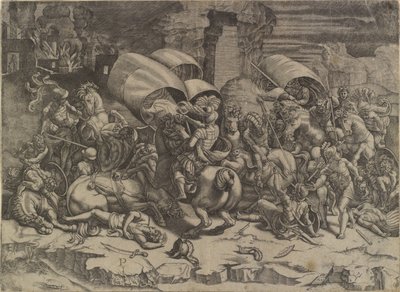 Kamp mellom Scipio Africanus og karthagerne ("La bataille au coutelas") av Agostino Veneziano