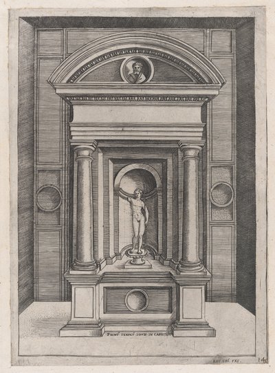 Mirror of Roman Magnificence: Jupiters alter i det eldste tempelet på C..., ca. 1514-36. av Agostino Veneziano.
