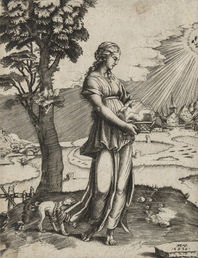 The Cumaean Sybil, 1516 (gravering på lagt papir) av Agostino Veneziano